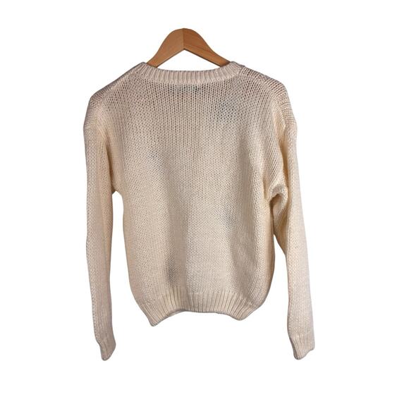 Hand Loomed Currants Vintage Chunky Knit Flower Ivory Sweater Medium Cottagecore - Picture 5 of 8